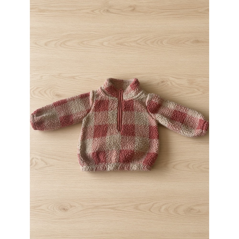 Carters Just One You Pink Plaid Sherpa Fleece Quarter Zip Pullover 6M 1Q018910